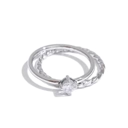 Yhpup Size 6789 Wholesale Lots Double-Layer Stacking Zircon Finger Ring Daily Classic Style Stainless Steel Chic Women Jewelry