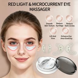 Red Light Under Eye Massager with Patches Portable Microcurrent Eye Skin Care Beauty Device for Eye Bags Dark Circles Puffiness