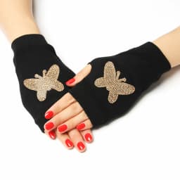 1 Pair Rhinestone Fingerless Gloves CUte Cartoon Animals Pattern Women Men Black Knitted Half Finger Gothic Warm Winter Mittens