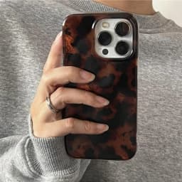 Retro Amber Texture Laser Phone Case For iPhone 18 17 16 Pro Max 15 14 13 12 11 XS XR 7 8 Plus Stylish Leopard Print Soft Cover