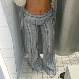 Casual Contrast Striped Women's Pants Wave Cut Elastic Waist Female Wide Leg Trousers 2026 Autumn Lady Vintage Chic Pant