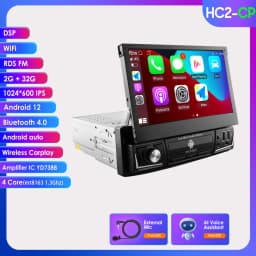 1 Din 7" Carplay Android 12 Car Radio For Universal Head Unit Retractable Screen Multimedia Video Player GPS Navi USB RDS