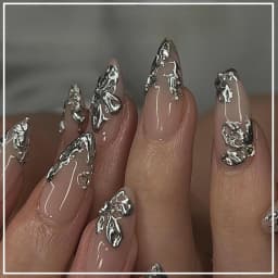 24Pcs Y2k Almond Acrylic Nails Full Cover 3D Diamond Black Nail Art Sweet Cool French Wearable Fake Nail Manicure Tips for Girls