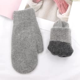 Women Winter Keep Warm Plus Cashmere Solid Color Woolen Elasticity Soft Full Fingers Mittens Girls Black Fur Knitted Cute Gloves