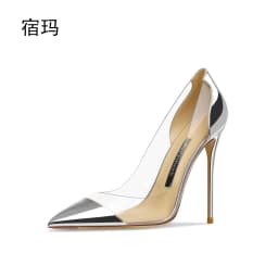 2026 Elegant Women's High Heels Clear Rhinestone Decorated Comfortable Transparent PVC Pointed Toe Pumps for Wedding And Party