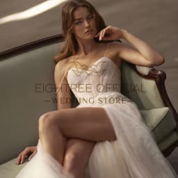 Eightree Boho Beach A-Line Wedding Dresses Spghetti Straps Lace Split Bridal Dress Princess Wedding Ball Prom Gowns Customized
