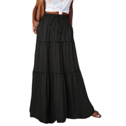 Women's Spring Autumn New Long Skirt Solid Color Fashionable Mushroom Layered Skirt High Waist Elastic Ruffle Skirt