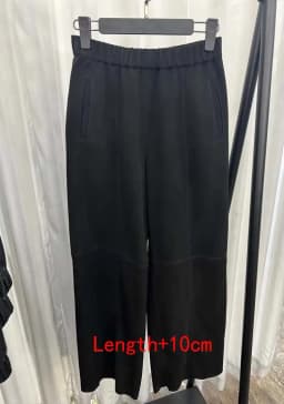 Retro 2025 Leather Ankle-Length Pants Women Elastic Waist Suede Sheepskin Wide Leg Length Straight Cylinder Trousers Black brown
