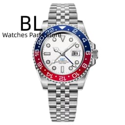 BLIGER 40mm Customizable Logo Blue GMT Watch For Men Black White Dial Green Luminous Sapphire Glass Waterproof Reloj Hombre Date