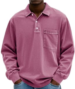 American Style Retro Old Dark Grey Long Sleeve Polo Shirt Loose Lapel Pocket Design Casual All-match Heavy Top for Men