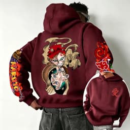 Naruto Gaara 2026 Spring and Autumn New Cartoon Anime Harajuku Y2K Street Fashion Couple Hooded Sweatshirt