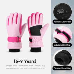 Kids Winter Ski Gloves Waterproof Windproof Children Snow Gloves for Boys Girls Warm Fleece Lining Sports Finger Gloves 3-15Y