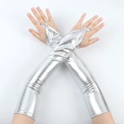 48cm Womens Lacquer Leather Hook Finger Long Gloves Cosplay Nightclub Pole Dance Performance Sexy Fingerless Mittens Accessory