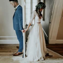 Customized Wedding Dresses 3/4 Long Sleeve A Line White Ivory Chiffon Lace Princess Beach Bride Two Pieces Evening Gown for Wome