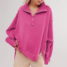 Woman's Autumn Solid Color Sweatshirt Fashion Flip Collar Long Sleeves The Hem Is Irregular Hoodie Ladies Elegant Button Tops
