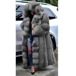 Winter Plus Size Longer Faux Fur Warm Coat Long Sleeve Coat Fox Fur Faux Fur Coat women's Long Hooded Fur all-in-one Fur Coat