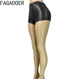FAGADOER Sexy Leather Patchwork Shorts for Woman Solid Color High Waist Elasticity Shorts Female Streetwear Bottoms 2025 New