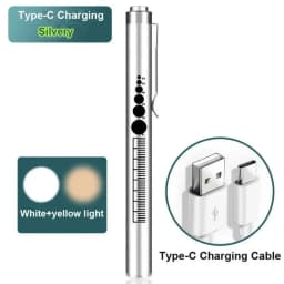 USB Rechargeable Portable Medical Penlight Emergency Flashlight Rechargeable 2 in 1 Pocket LED Pen Lights with Pupil Gauge