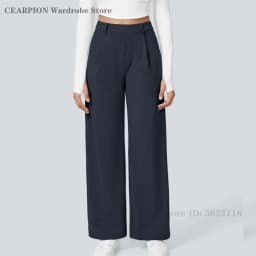 Womens Solid Color Straight Pant Loose Stretch Yoga Pants with Pockets Streetwear Outdoor Sports Pants Joggers Baggy Trousers
