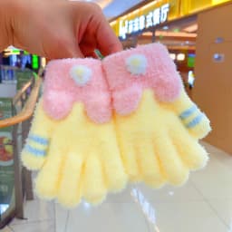 3-6 Years Winter Fuzzy Plush Gloves 3D Plush Animal Ears Color‑Block Windproof Warm Full Finger Gloves For Toddler Boys Girls