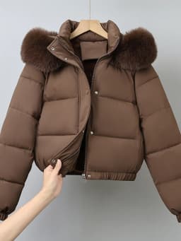 Detachable Hat Fleece Lined Bread Coat Women's Winter Casual Loose Large Fur Collar Cotton Jacket Korean Style Short Length