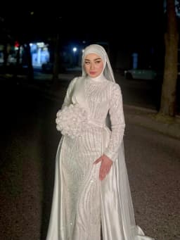 Customized Beading Muslim Wedding Dress with Detachable Train High Collar Long Sleeve Hijab Bridal Gown Mermaid robe de mariage