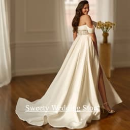 Plus Size Wedding Dress Vestido De Noiva Customized Off The Shoulder Sweetheart Beading Pearls A Line Satin Bridal Gown