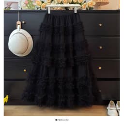 Women's Ruffle Trim Mesh Tutu Skirt, Tiered Layered A-Line Flared Skirt, High Waist Soft Tulle Puffy Skirt, Spring Summer
