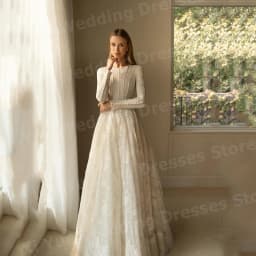 2025 Luxurious A Line Women's Wedding Dresses Charming Lace Appliques Robe De Mariage Bride Gowns Customized Long Sleeve Vestido