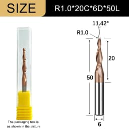 Carbide Spiral Tapered Ball Nose End Mill 6mm Shank 2 Flutes Router Bit Woodworking CNC 2D 3D Carving Bits Wood Milling Cutter