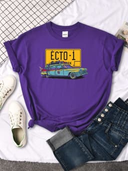 Ghostbusters Car Ecto-1 Print T-Shirt Female Oversized Vintage Fashion Clothing Women Summer Harajuku Shirts Tops Girl T Shirt