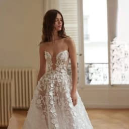 LSYX 2026 Trendy Strapless Deep V Neckline 3D Floral Lace-Embellished Sheer Illusion Sexy Wedding Dress Long Train Bridal Gowns