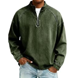 Autumn New Mens Pullovers Sweatshirts Zipper Stand Solid Top Heavyweight Distressed Washed Denim Casual Hoodie For Men Clothing
