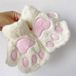 Cartoon Winter Gloves Women's Bear Plush Cat Paw Claw Gloves Cute Short Fingerless Fluffy Bear Claw Mittens For Girls Gift Party