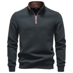 AIOPESON Men's Half Zip Pullover Stand Collar Solid Color Warm Cozy Long Sleeve Sweatshirt Autumn Winter Casual Lightweight Tops