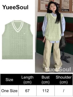 Green Knit Vest Printed Sleeveless Pullover Oversized Women Sweater Vest 2026 New Y2K Vintage Knitwear Women's Autumn Clothing