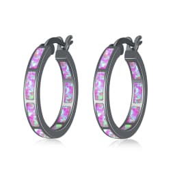 CiNily White Fire Opal Hoop Earrings With Stone Silver Plated Small Round Circle Chic Summer Punk Jewelry Best Gifts for Woman