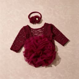 Ylsteed 2 Pieces Set Dusty Pink Newborn Lace Romper for Photo Shooting Fluffy Mesh Lace Photography Outfits with Headband