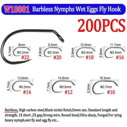 200pcs Barbed and Barbless Fishing Fly Hook Nymphs Pupa Egg Fly Dry Fly Wet Fly Jig Nymph Hook Caddis Streamer Fly Tying Hook