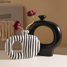 Zebra Stripes Ceramic Vase Artificial Flower Decorative Flowers Pots Desk Decoration Modern Floral Vases Room Aesthetic Decor