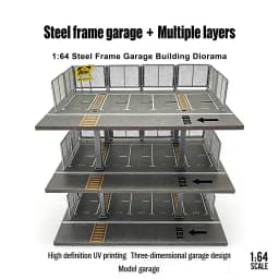 Car Garage Diorama Model 1:64 Steel Frame Multi-Level Garage - 3/4 Story US/JP Style for Diecast Car Display & Collectors