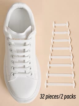 16Pcs/Pack White Silicone No Tie Shoe Laces Stretch Shoelaces For Sneakers Casual Shoes Sports Shoes Combat Boots