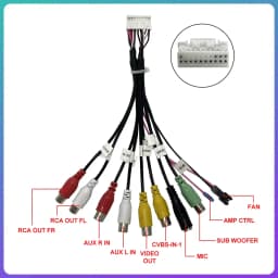 Android Radio Car Accessories RCA Output Wire 20 Pin Aux-in Subwoofer Microphone Fan Adaptor Universal Cable