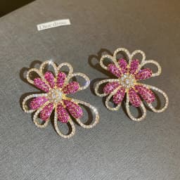 Exaggerated Luxury Crystal Flower Stud Earrings Women's Temperament Elegant Fashion Design Wedding Party Jewelry Valentine Gifts