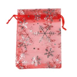 50pcs/Lot Various Sizes Jewelry Bags Red White Snowflake Pattern Organza Christmas Gift Storage Drawstring Pouches Wholesale