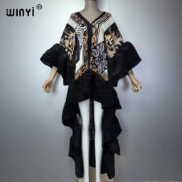 WINYI Summer Pleated Elastic Maxi Kaftan Boho Evening Dress Elegant Beach Cover Up Luxury Party Dress Dubai Style Abaya