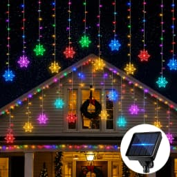 Solar Snowflake LED Lights Outdoor Waterproof IP54 Rating 8 Modes Flashing Wave Steady Light Warm White Colorful Holiday Decor