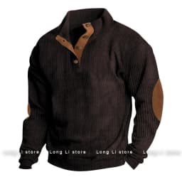 Men's Corduroy Solid Color Splicing Long Sleeve Shirt Pullover Retro Casual Large Size Men's Jacket Men's