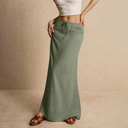 Women's Basic Versatile Drawstring Low Waist A Line Casual Skirts Sexy Tight Solid Color Bodycon Long Maxi Skirts
