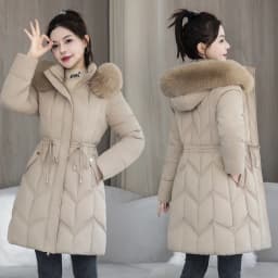 Fashionable Winter down Cotton Jacket Women's Mid-Length Slim Fit Korean Style Cotton Coat with Large Fur Collar Trendy